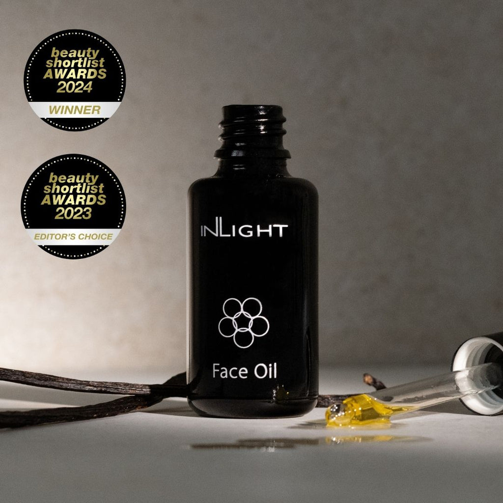 Face Oil 30ml by Inlight Beauty. Certified Organic skincare. 1FO30 miron glass bottle.