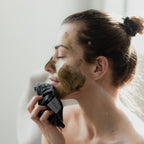 Super-Food Mask 25ml by Inlight Beauty 1SFM25 certified organic skincare made in the UK. Model applying green face mask texture